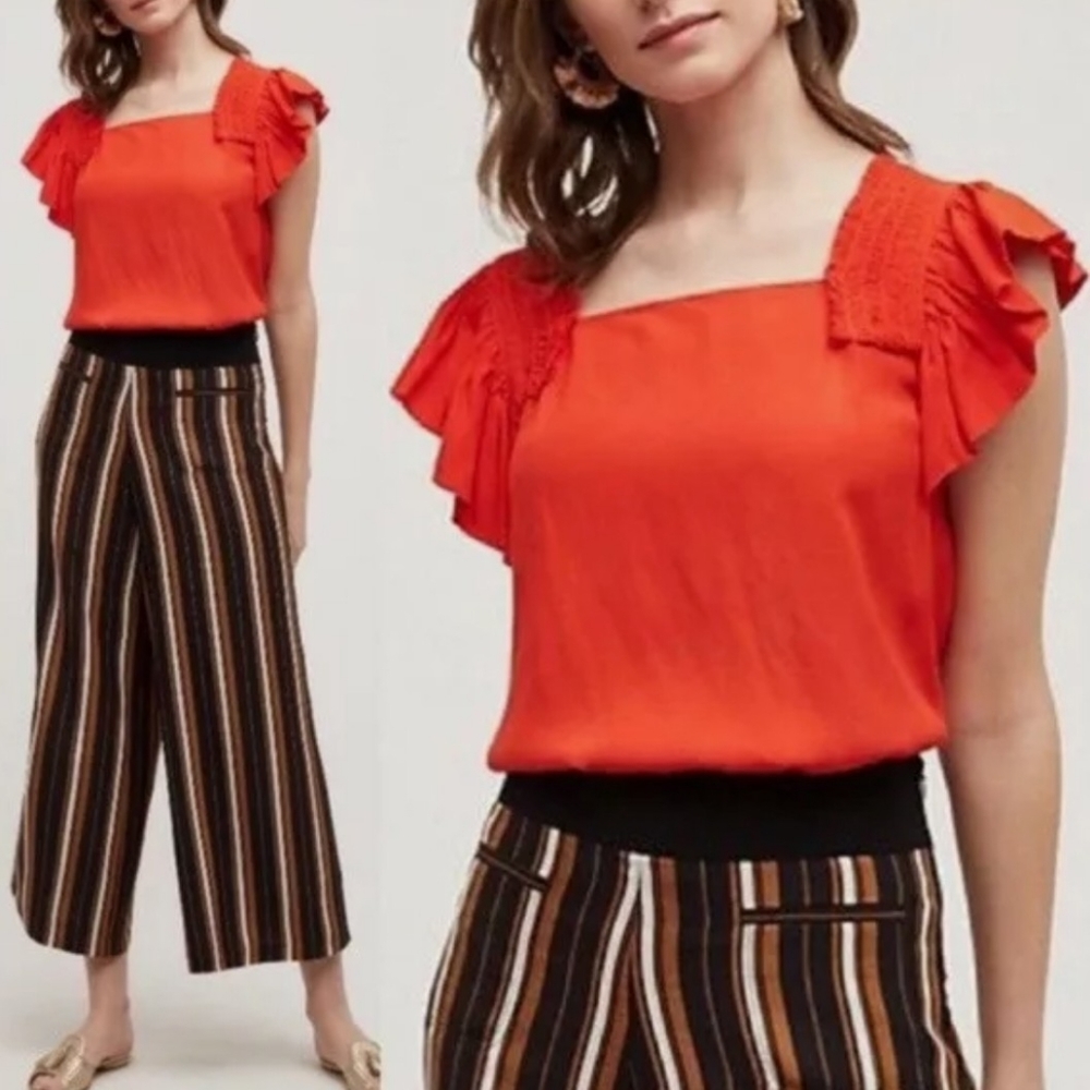 Anthropologie Maeve Epaulet Flutter Sleeve Top size 2p